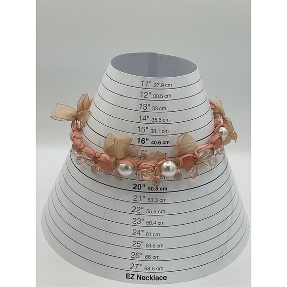 Peach Beaded Necklace With Sheer Ribbon & Pearl Accents By Robert Rose - Picture 5 of 5